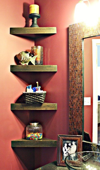 how to build a corner shelf powder room