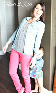 {What I Wore} Coral Jeans & Denim Top