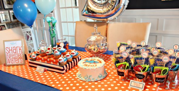 shark birthday party table