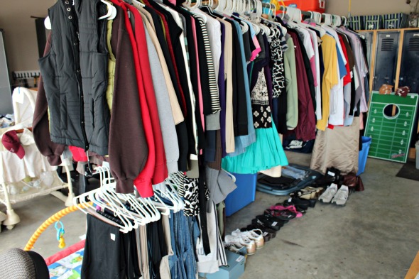 Garage sale clothes discount rack