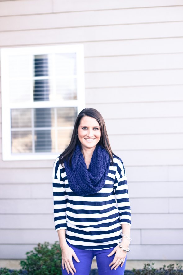 Fashion - Bright Blue Skinny Jeans with striped shirt