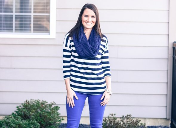 Fashion - Bright Blue Skinny Jeans and Scarf