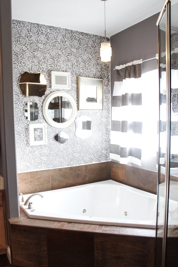 Rockin' Roses Damask Stencil Master Bathroom Makeover Modern