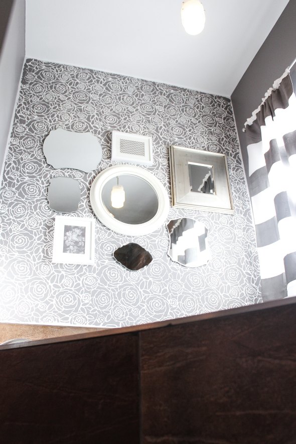 Rockin' Roses Damask Stencil Master Bathroom Makeover Mirror Wall