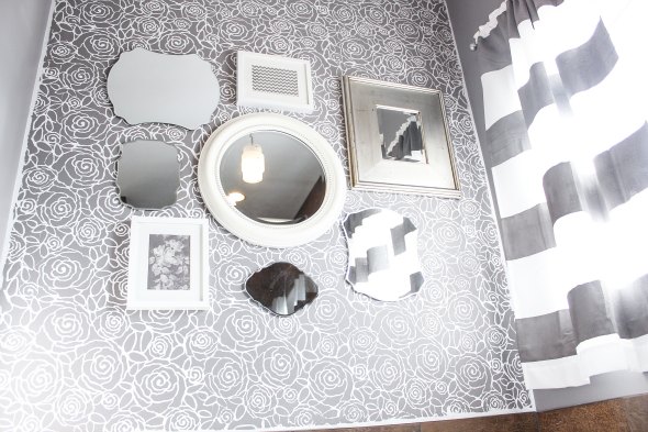 Rockin' Roses Damask Stencil Master Bathroom Makeover Mirror Wall Art