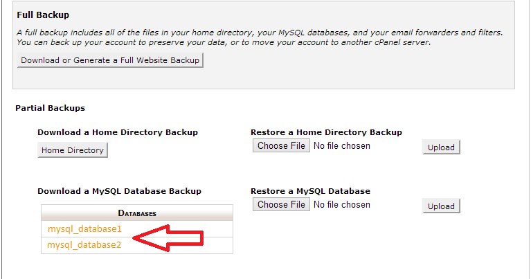 Click on the database you want to back up to download it