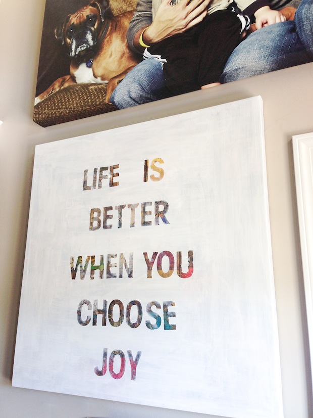 Stencil Letters Onto An Old Canvas Print - Repurpose Canvas Prints