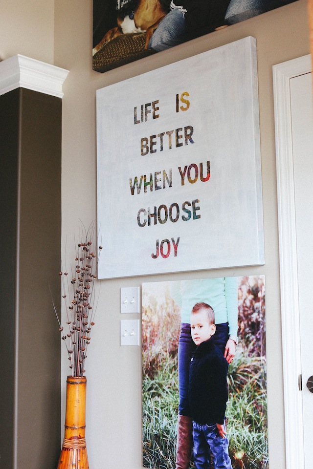 Stencil Letters Onto An Old Canvas Print - Repurpose Canvas Prints